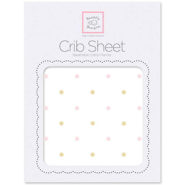 Flannel Fitted Crib Sheet - Pastel Pink & Gold Little Dots
