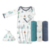 Muslin Swaddle 3pk + Pajama Gown + Hat Newborn Gift Set - Watercolor Mountains & Trees