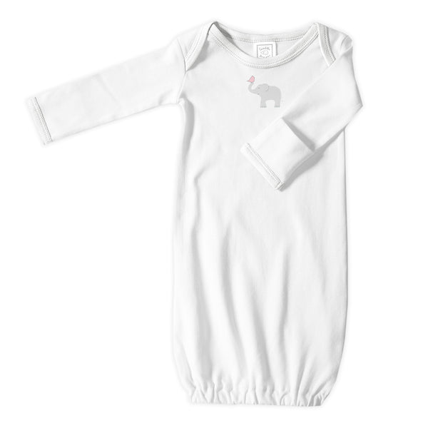 Cotton Knit Pajama Gown - Elephant & Chickie, Pastel Pink