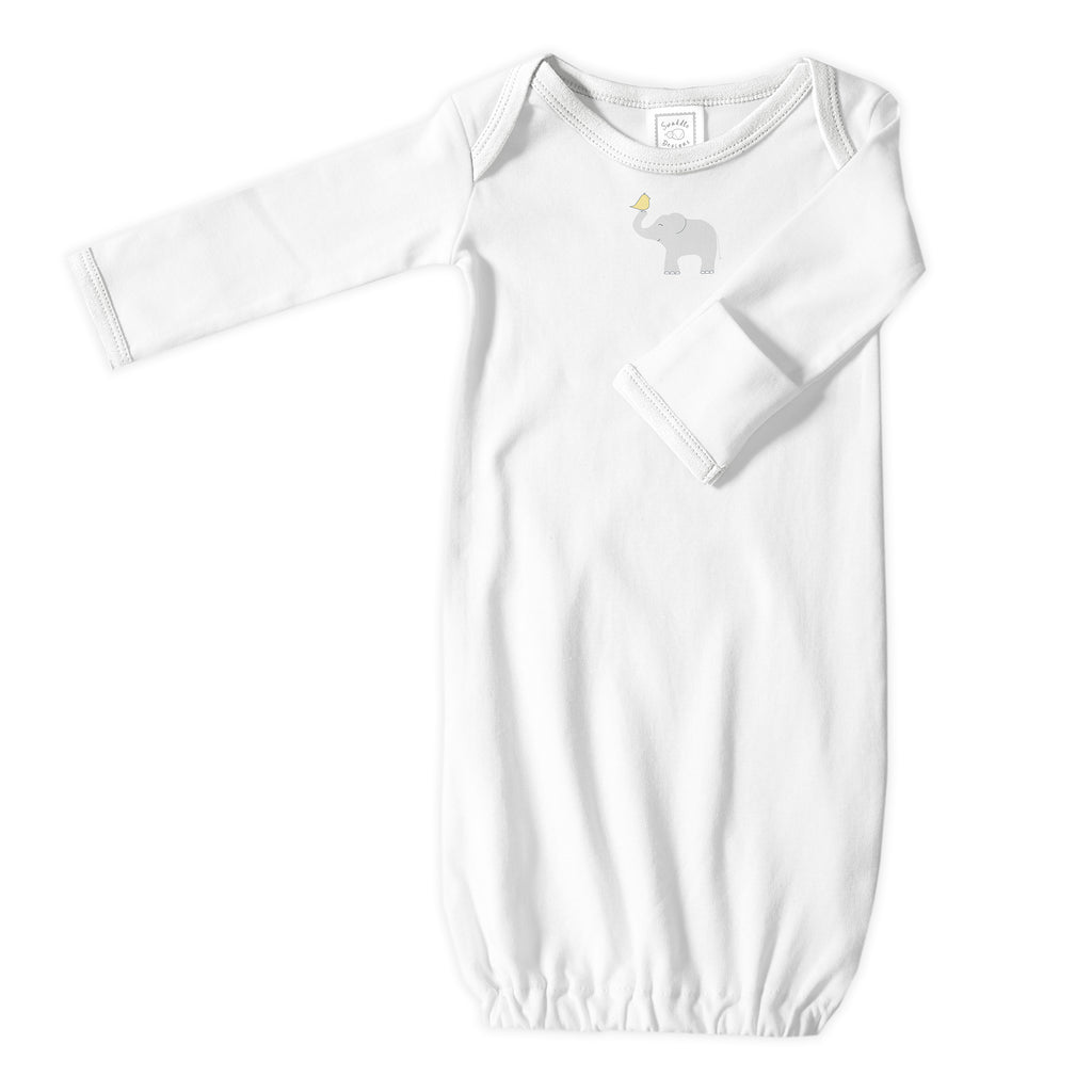 Cotton Knit Pajama Gown - Elephant & Chickie, Pastel Yellow