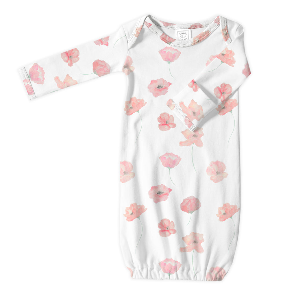 Organic Cotton Knit Pajama Gown - Watercolor Peach Blush Poppies