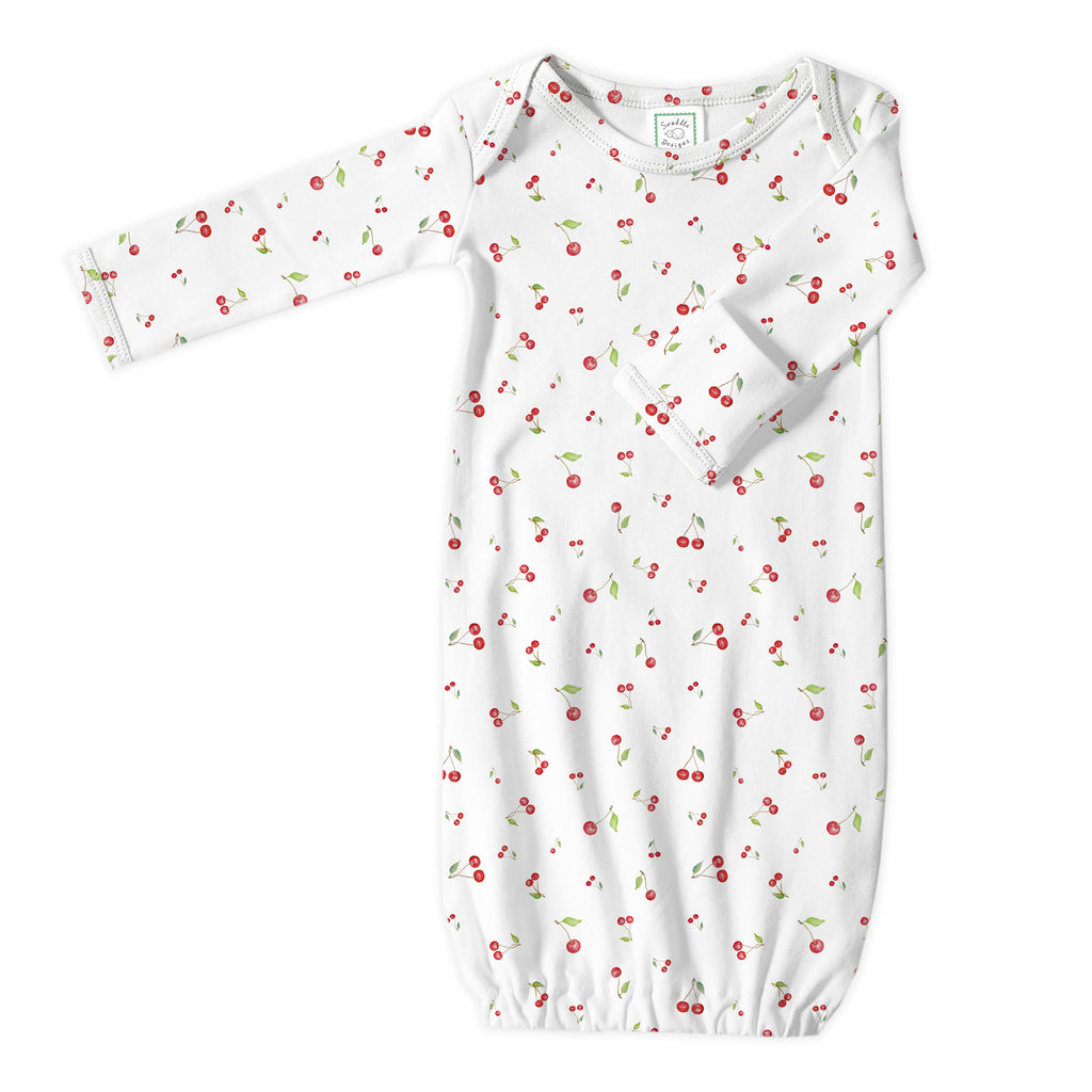 Organic Cotton Knit Pajama Gown - Watercolor Little Cherries