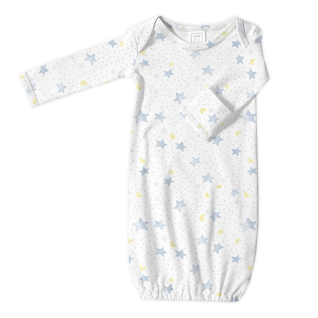 Organic Cotton Knit Pajama Gown - Watercolor Twinkle - Soft Blue