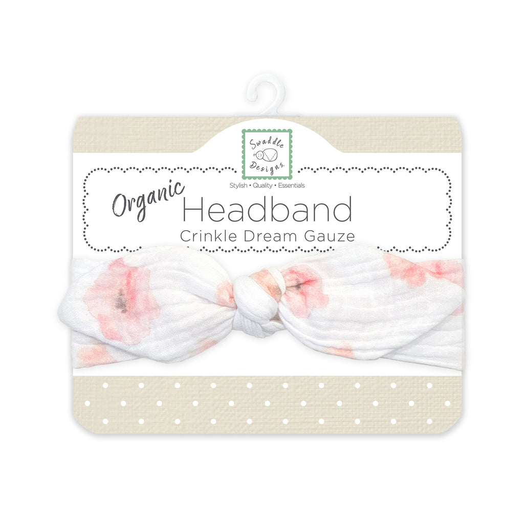Organic Crinkle Dream Gauze Headband - Watercolor Peach Blush Poppies