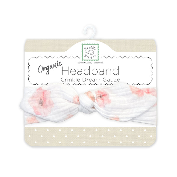 Organic Crinkle Dream Gauze Headband - Watercolor Peach Blush Poppies