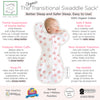 Organic Transitional Swaddle Sack - Arms Up 1/2-Length Sleeves & Mitten Cuffs, Watercolor Peach Blush Poppies