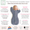 Transitional Swaddle Sack - Arms Up 1/2-Length Sleeves & Mitten Cuffs, Heathered Denim with Polka Dot Trim
