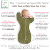 Transitional Swaddle Sack - Arms Up 1/2-Length Sleeves & Mitten Cuffs, Heathered Green Turtle with Polka Dot Trim