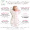 Transitional Swaddle Sack  - Arms Up 1/2-Length Sleeves & Mitten Cuffs, Heavenly Floral, Pink with Touch of Gold Shimmer