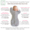 Transitional Swaddle Sack - Arms Up 1/2-Length Sleeves & Mitten Cuffs, Heathered Gray with Striped Trim