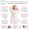 Transitional Swaddle Sack  - Arms Up 1/2-Length Sleeves & Mitten Cuffs, Heavenly Floral, Pink with Touch of Gold Shimmer