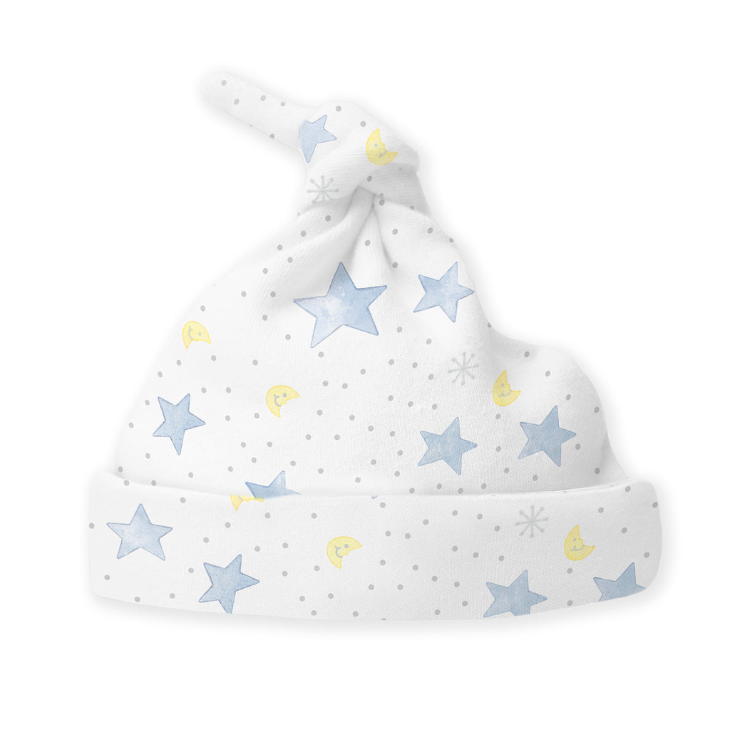 Knotted Hat - Organic Cotton Knit - Watercolor Twinkle - Soft Blue