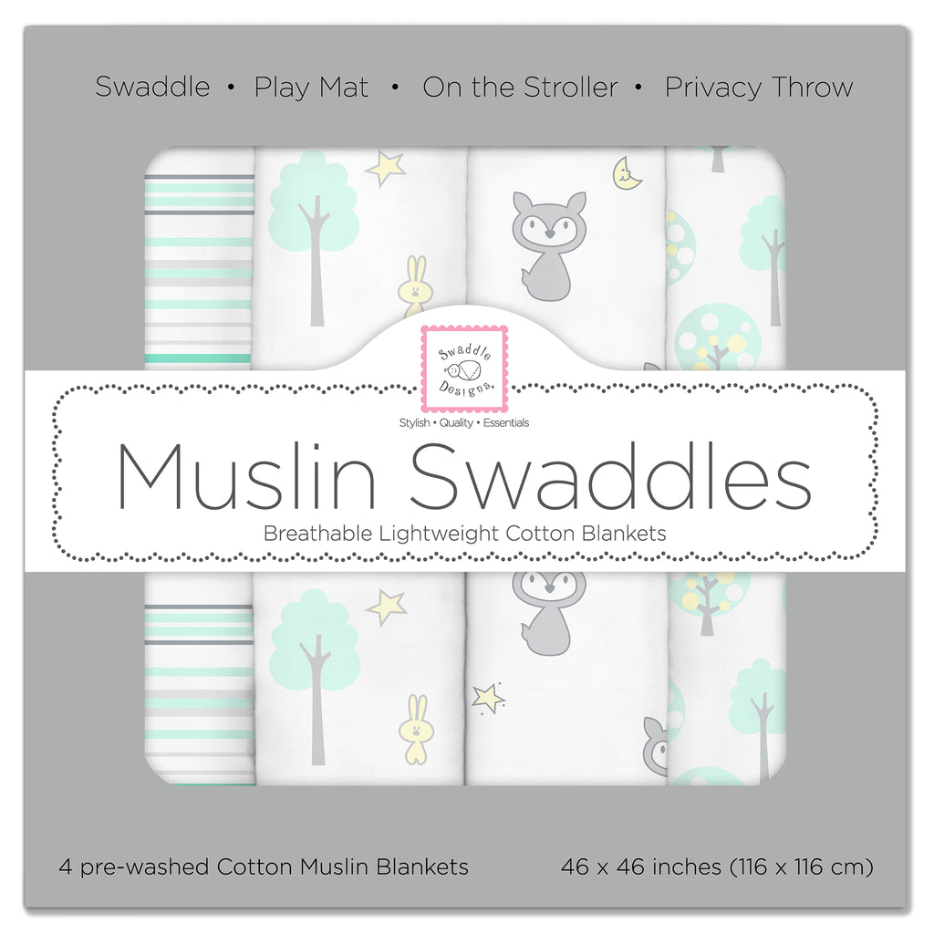 Muslin Swaddle Blankets - Green Woodland