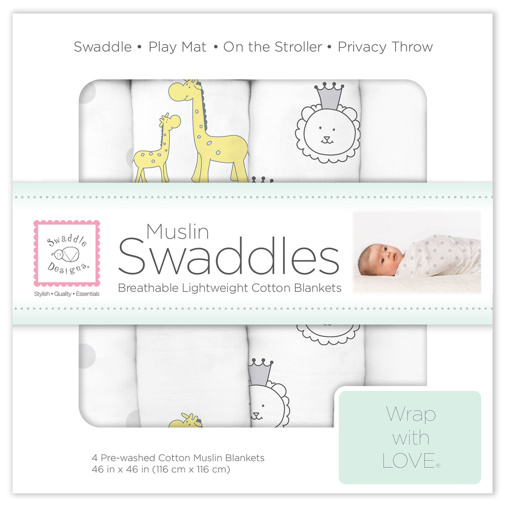 'Muslin Swaddle Blankets - Jungle Friends (Set of 4), Sterling' - Customized