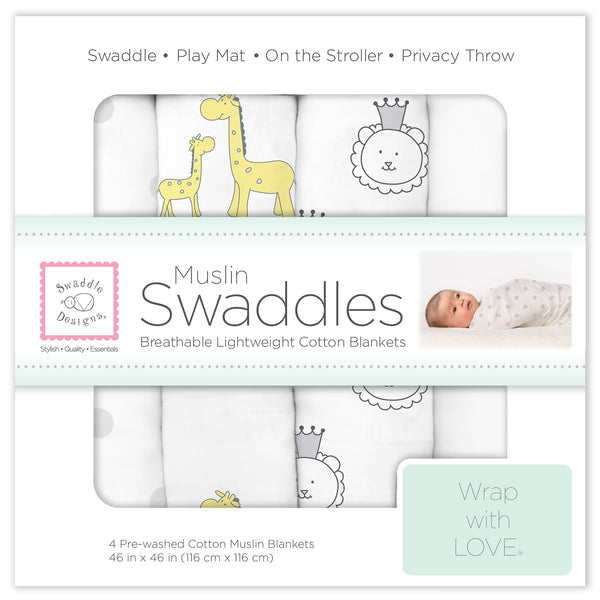 'Muslin Swaddle Blankets - Jungle Friends (Set of 4), Sterling' - Customized