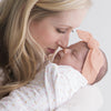 Muslin Swaddle Blanket + Muslin Headband Gift Set -  Tiny Triangles, Pinks with a Touch of Gold Shimmer
