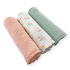 Muslin Swaddle Blankets - Watercolor Peachy Pink Floral (Set of 3)