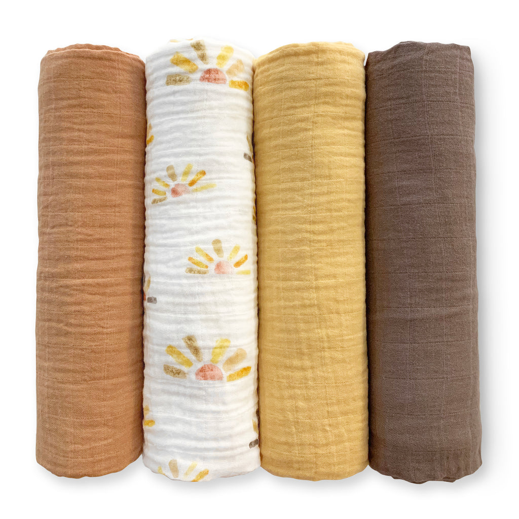 Muslin Swaddle Blankets - Earthtone 4-Pack, Sunshine