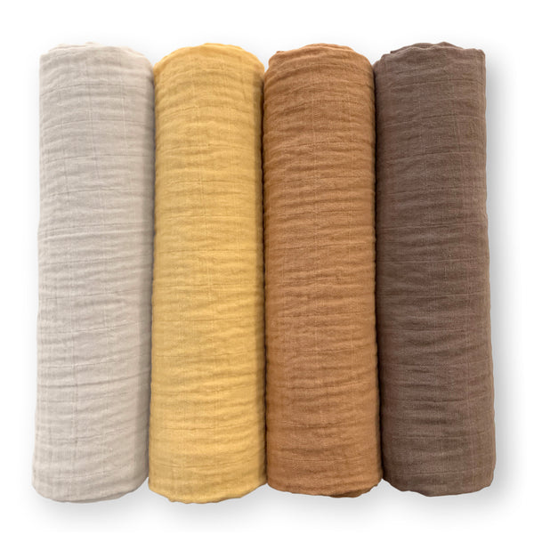Muslin Swaddle Blankets - Earthtone 4-Pack, Warm Glow