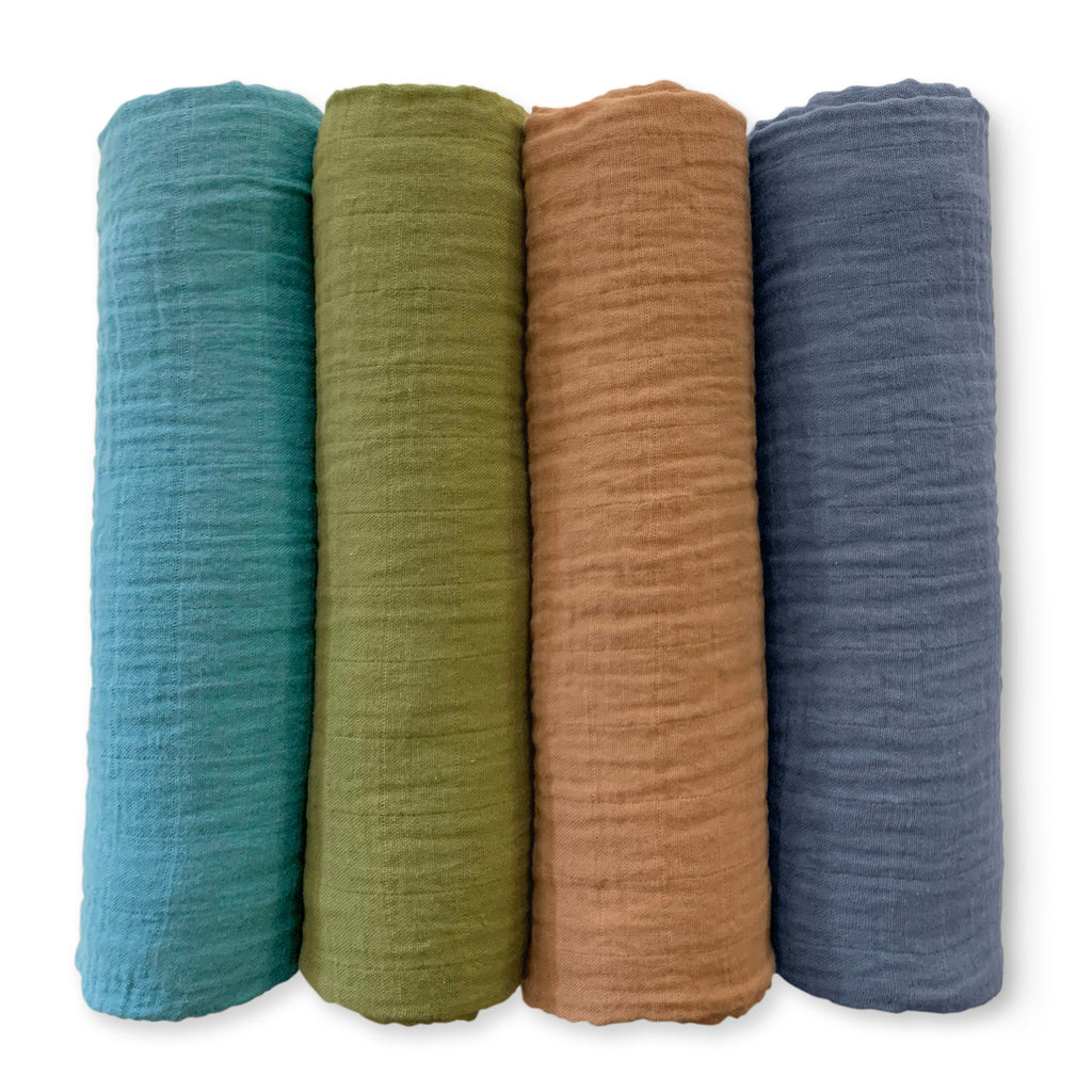 Muslin Swaddle Blankets - Earthtone 4-Pack, Wind & River