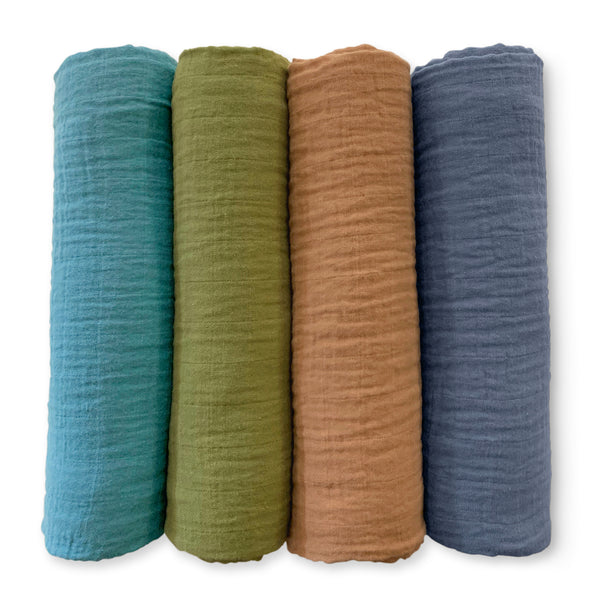 Muslin Swaddle Blankets - Earthtone 4-Pack, Wind & River