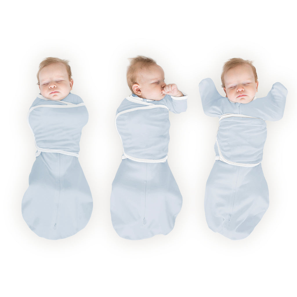 Organic Omni Swaddle Sack with Wrap -  Arms Up Sleeves & Mitten Cuffs, Soft Blue