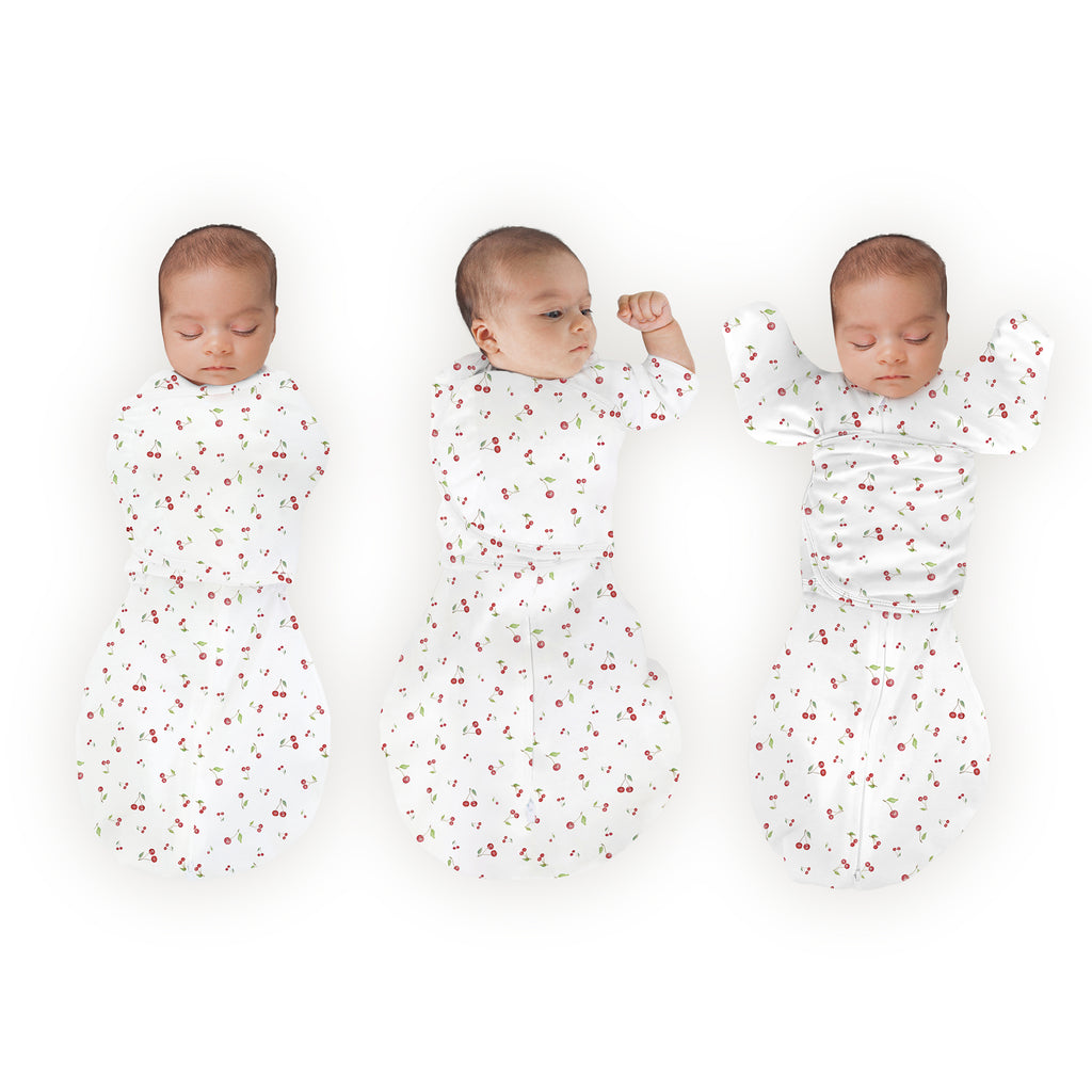 Organic Omni Swaddle Sack with Wrap -  Arms Up Sleeves & Mitten Cuffs, Watercolor Little Cherries