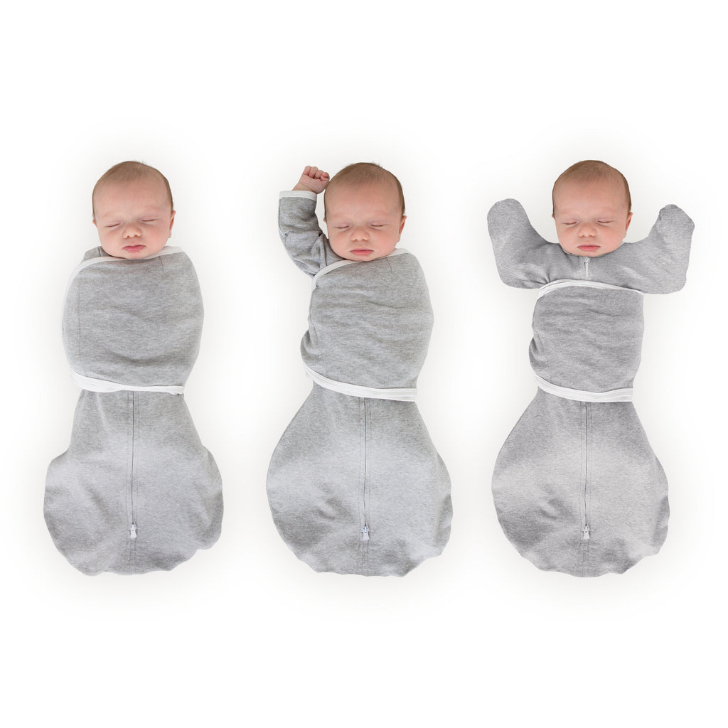 Organic Omni Swaddle Sack with Wrap -  Arms Up Sleeves & Mitten Cuffs, Heathered Gray