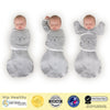 Omni Swaddle Sack with Wrap -  Arms Up Sleeves & Mitten Cuffs, Heathered Gray with Polka Dot Trim, Cute Animal Face