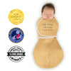 Omni Swaddle Sack with Wrap -  Arms Up Sleeves & Mitten Cuffs, Heathered Gold with Polka Dot Trim - Eat, Sleep, Be Cute, Repeat