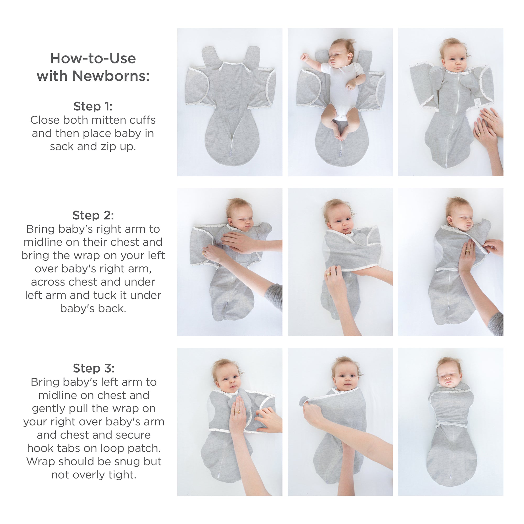 Omni Swaddle Sack with Wrap Arms Up Sleeves & Mitten Cuffs, Heathere