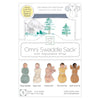 Omni Swaddle Sack with Wrap -  Arms Up Sleeves & Mitten Cuffs, Watercolor Mountains & Trees