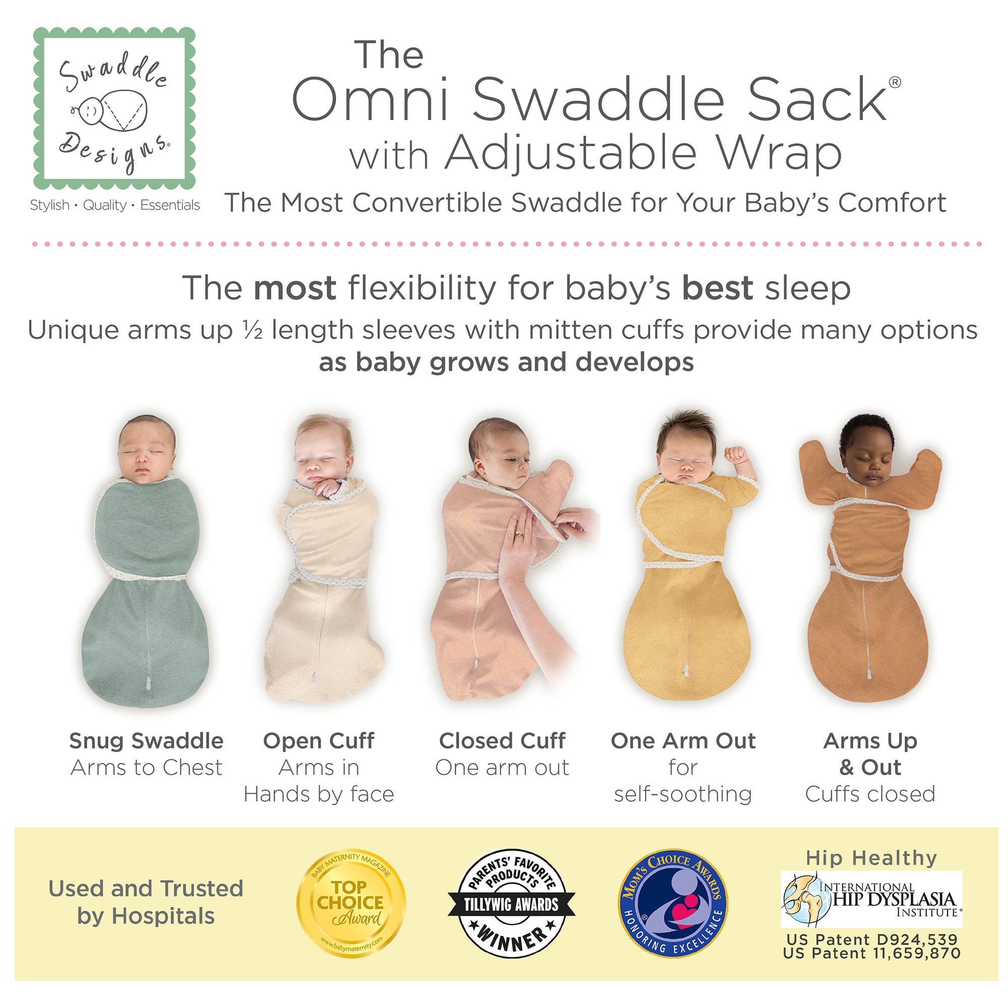 Omni Swaddle Sack with Wrap Arms Up Sleeves & Mitten Cuffs, Heathere SwaddleDesigns