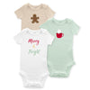 Short Sleeve Bodysuits - Organic Cotton 3-Pack - Merry & Bright, Gingerbread Man, Cuppa' Cocoa