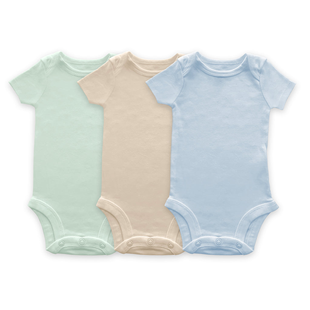 Short Sleeve Bodysuits - Organic Cotton 3-Pack - Soft Blue, Jadeite, & Sand Dollar