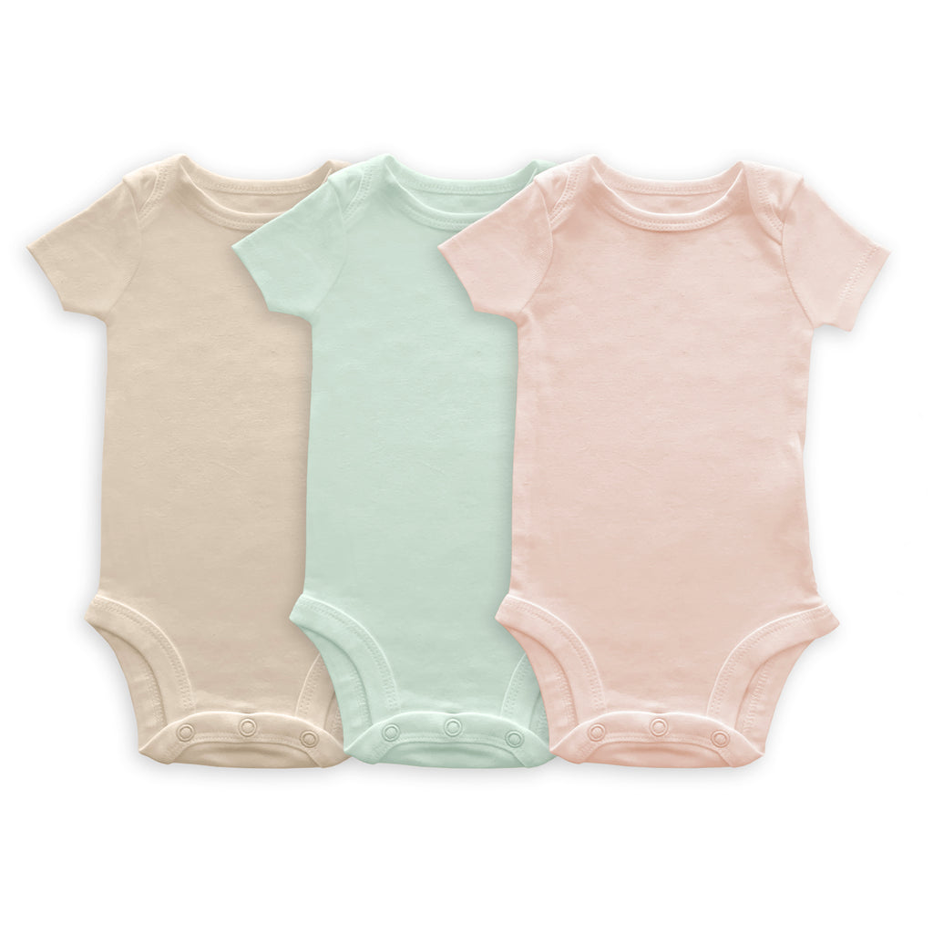 Short Sleeve Bodysuits - Organic Cotton 3-Pack - Soft Pink, Jadeite, & Sand Dollar