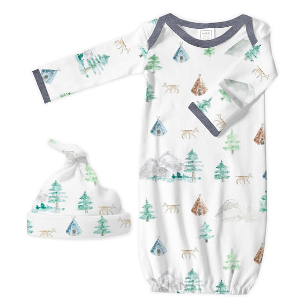 Pajama Gown and Hat Gift Set - Watercolor Mountains & Trees
