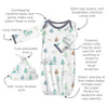 Muslin Swaddle + Pajama Gown + Hat Newborn Gift Set - Denim & Watercolor Mountains & Trees