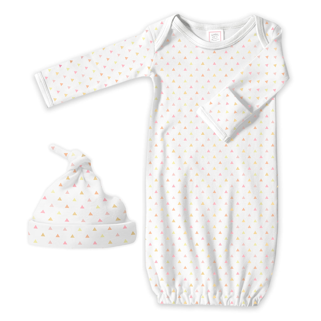 Pajama Gown and Hat Gift Set - Tiny Triangles Shimmer, Pink