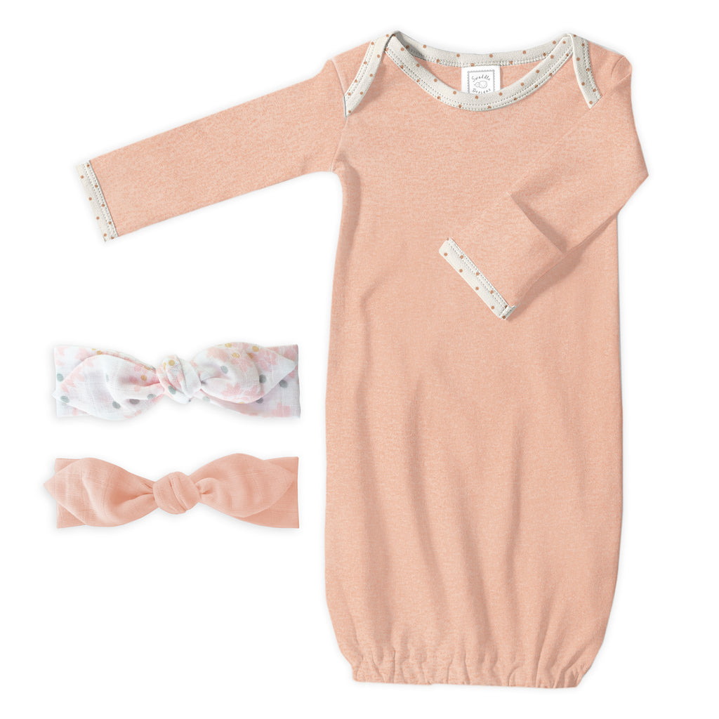 Pajama Gown and Headbands Set - Peach Blush and Heavenly Floral