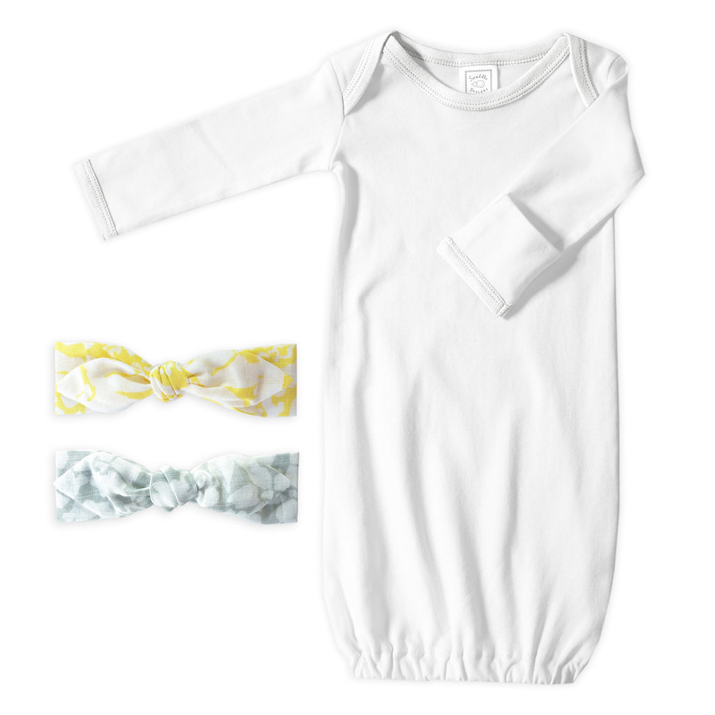 Pajama Gown and Headbands Set - Pure White, Yellow and Sterling Lush