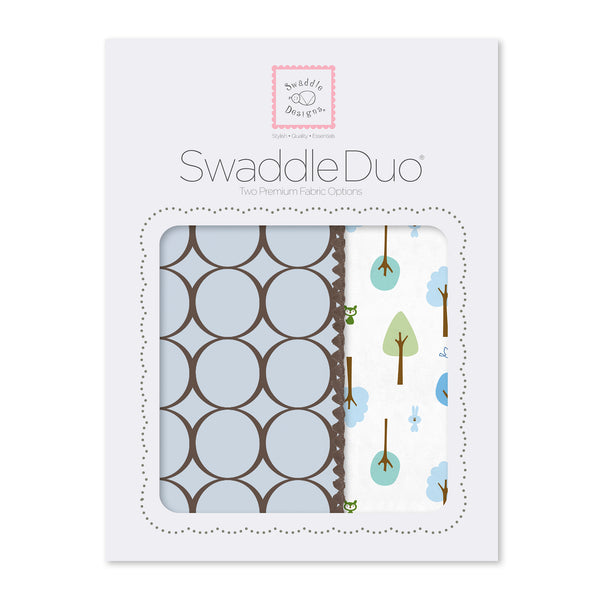 SwaddleDuo - Brown Mod Circles + Cute & Calm, Blue
