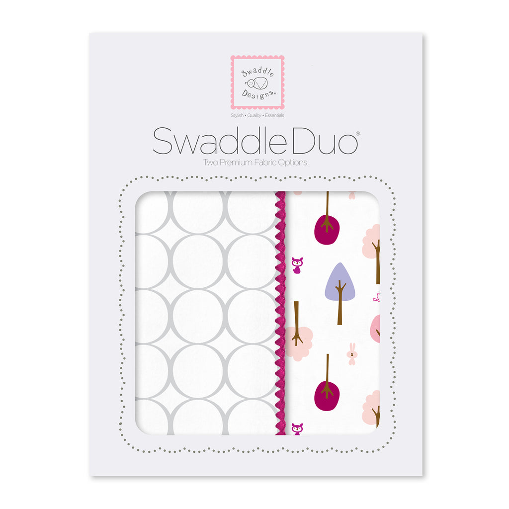 SwaddleDuo - Mod Circles + Cute & Calm, Very Berry