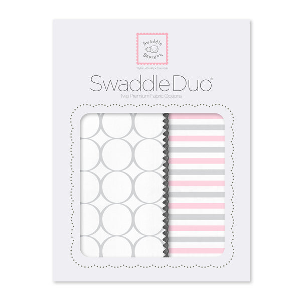 SwaddleDuo - Sterling Mod Circles + Simple Stripes, Pink