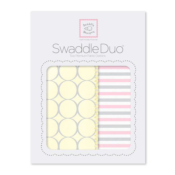 SwaddleDuo - Sunwashed Yellow Mod Circles + Simple Stripes, Pink