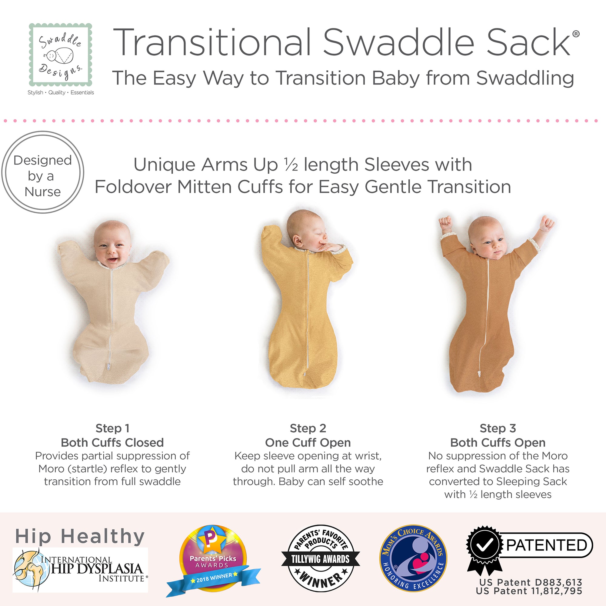 Arm Swaddle Transitional Swaddle Sack - Arms Up 1/2-Length Sleeves & Mitten Cuffs ...