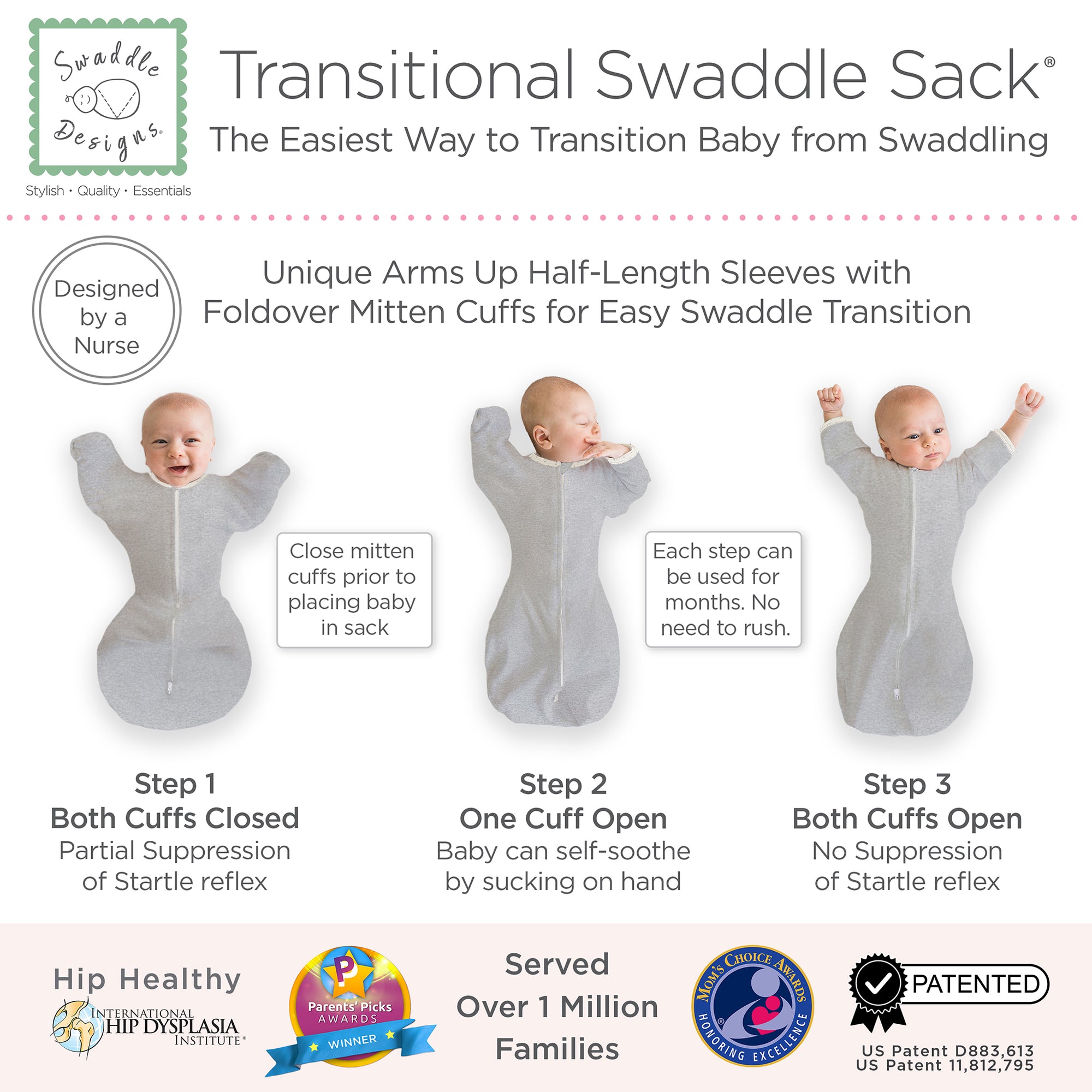 Transitional Swaddle Sack - Arms Up 1/2-Length Sleeves & Mitten Cuffs ...