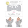 Transitional Swaddle Sack - Arms Up 1/2-Length Sleeves & Mitten Cuffs, Solid, Heathered Gray with Striped Trim