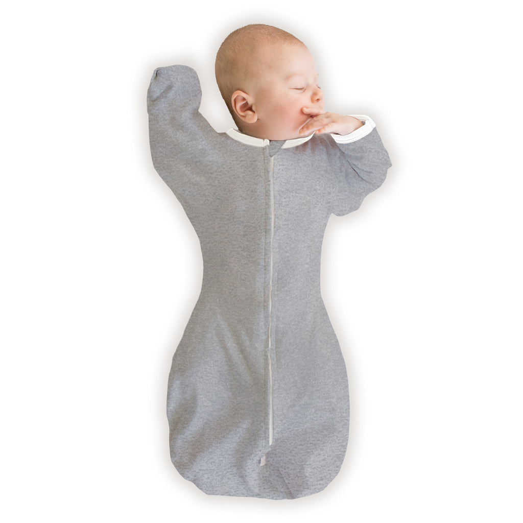 Organic Transitional Swaddle Sack - Arms Up 1/2-Length Sleeves & Mitten Cuffs, Heathered Gray