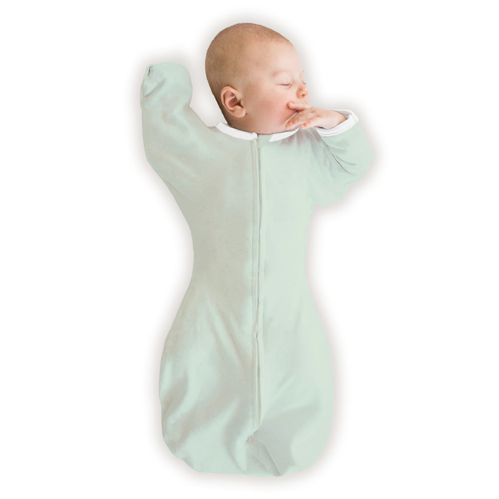 Organic Transitional Swaddle Sack - Arms Up 1/2-Length Sleeves & Mitten Cuffs, Soft Jadeite